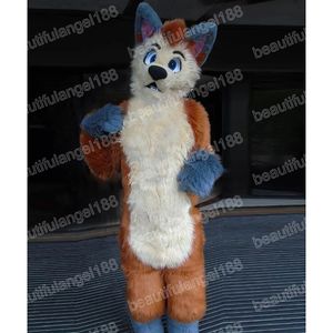 Christmas Brown Long Fur Husky Dog Mascot Costume Cartoon Character Outfit Pak Halloween Party Outdoor Carnival Festival Fancy Dress For Men Women