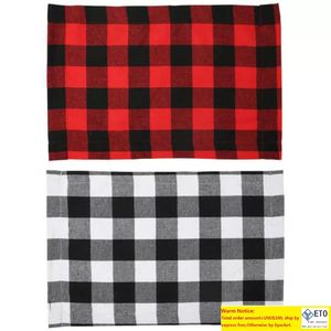 Noël Buffalo Plaid Toile De Jute Napperons Double Face Réversible Étanche Table De Dîner Napperons Table De Fête Décoration En Gros