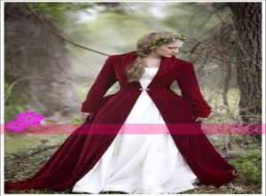 Christmas Bourgondy Red Velvet Winter Bridal Cloaks Lange mouwen Vneck Dames Wedding Jackets Wraps Coats Plus Size Accessoires6275175