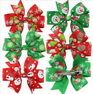 Horquilla con nudo de mariposa navideña para niña, decoración de fiesta, accesorios para el cabello, pinzas para el cabello con cinta, horquillas para el cabello impresas a mano con nieve de Papá Noel