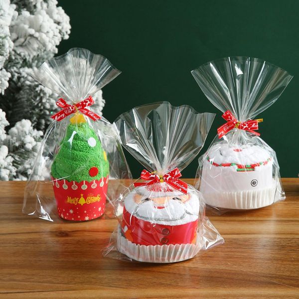 Gâteau de noël forme serviette bonhomme de neige dîner décor nouvel an serviette brodée pour la maison arbre de noël serviettes cadeaux mignons pour enfants