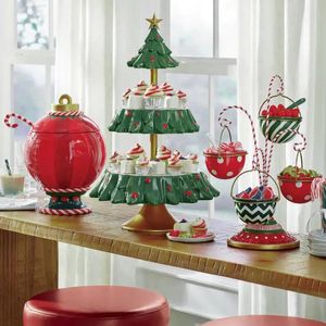 Christmas Cake Stand 2 Tier Resin Food Table Decoratie Snack Holder Dessert Tray Santa Top Top Lade Resin Ornament 240409