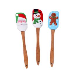 Outils de gâteau de noël manche en bois cuisine Fondant crème spatule Silicone beurre grattoir cuisine outil de cuisson DH4054