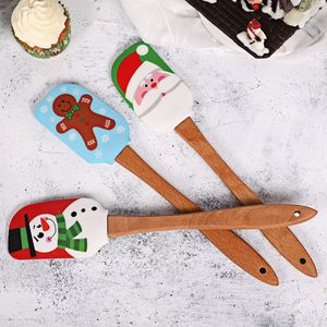 Outils de gâteau de Noël Manche en bois Cuisine Fondant Crème Spatule Silicone Beurre Grattoir Cuisine Outil de Cuisson DH4954