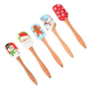 Outils à gâteaux de noël, manche en bois, spatule à crème Fondant de cuisine, grattoir à beurre en Silicone, outil de cuisson de cuisine SN244