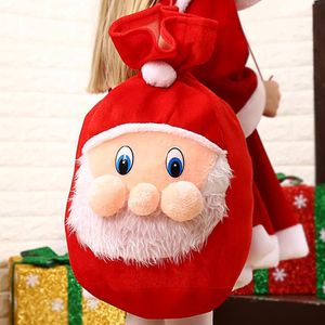 Sac à bonbons de noël en velours, sac à dos pour vieil homme, décoration de noël, sacs à cordon, habiller les sacs cadeaux de personnage de fête de noël