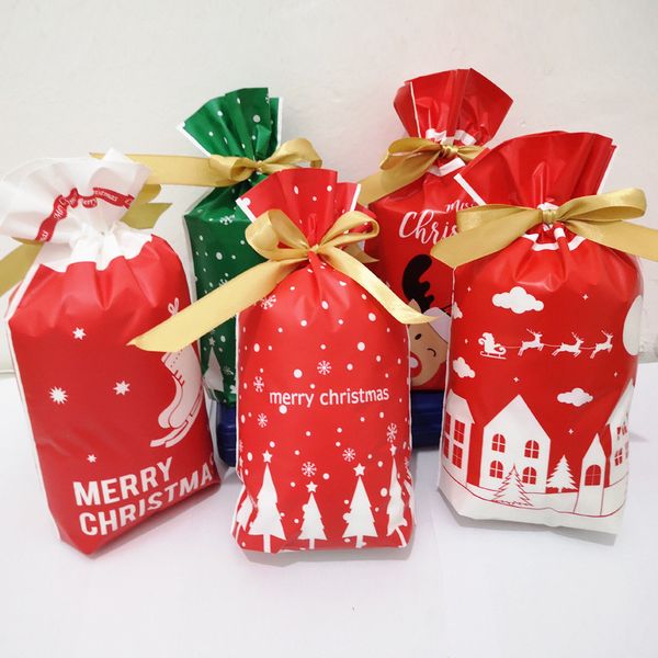 Bonbons De Noël Cookie Sac Joyeux Noël Père Noël Bonhomme De Neige Cellophane Cookie Fudge Bonbons Sacs Cadeaux Biscuit Pochettes Sac 50pcs / lot