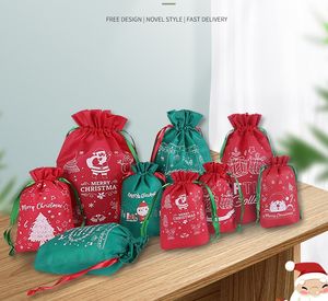 Kerst Candy Gift Wrap Bags Canvas Drawstrings Pocket Drawing Tote Tassen Aangepast HH22-310
