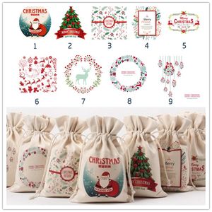 Lona navideña Bolsas con cordón de Papá Noel Regalos de Navidad Nuevo muñeco de nieve de Papá Noel caliente Decoraciones navideñas Bolsas de regalo de dulces, 9 artículos para elegir