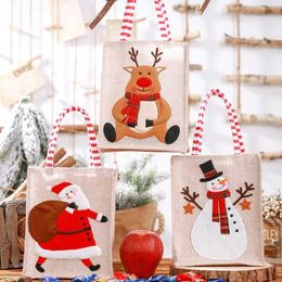 Kerst Canvas Driedimensionale Geborduurde Tote Bag Linnen Herbruikbare Kind Cadeau Snoep Opbergtas Boodschappentassen Kerst 1010