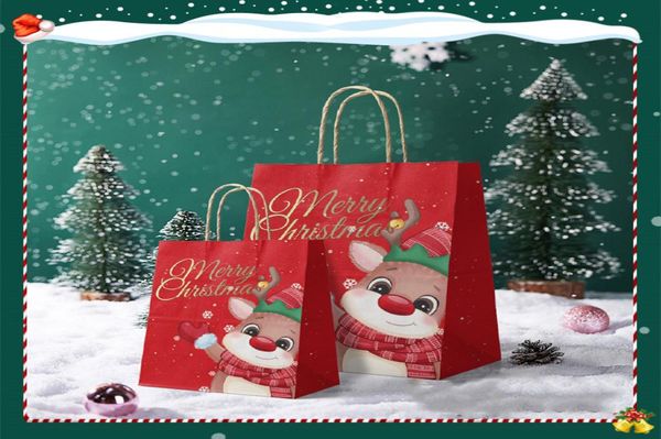 Sac cadeau de bonbons de dessin animé de Noël Père Noël cerf ours arbre sacs en papier sacs à main fournitures de fête décorations différentes couleurs personnalisé9362092