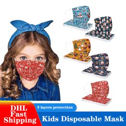 Kerst Cartoon Kids Wegwerp Gezichtsmaskers Stofdicht Ademende jongens en meisjes Gedrukt 3-laags beschermend masker 25 stijlen