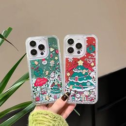 Kerst Cartoon Nieuwjaar Cadeau vloeibare glitter drijfzand case voor iphone 15 14 11 12 Pro 13 pro max duidelijke schokbestendige cover