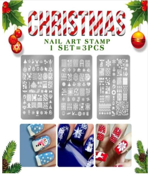 Noël célébrer dessins Nail Art estampage plaques fleurs modèles polonais Rectangle timbre pochoir Naill art décorations1607409