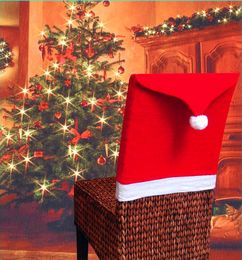 Couverture de chaise de noël père noël chapeau rouge chaise couvertures arrière chaises de dîner casquette ensembles décorations de fête à la maison pour noël