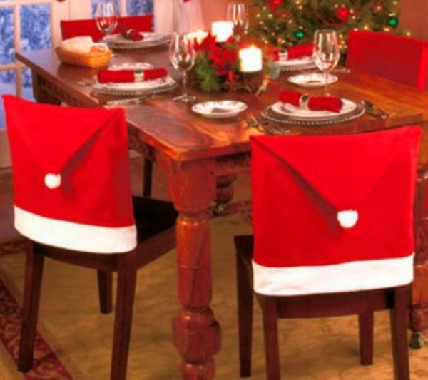 Couverture de chaise de Noël Santa Clause Red Hat Chair Back Covers Dinner Chair Cap Sets For Christmas Xmas Home Party Décorations nouveau GB1400