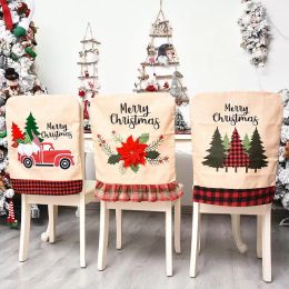 Couvertures de chaise de Noël Père Noël Couverture Dîner Chaise Couvertures Arrières Chaises Cap imprimé Noël Noël Maison Banquet De Mariage Décor