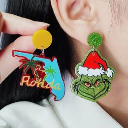 Pendientes de tuerca con dijes navideños para mujer, diseño geométrico de moda rojo y verde, corazón de árbol de coco, letra HOHOHO, Grinch, Papá Noel, colgante con forma de gota, regalo de joyería de Navidad de Año Nuevo