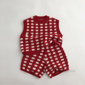 Noël enfants plaid vêtements tricotés ensembles garçons filles pull gilet taille élastique shorts 2 pièces Noël enfants tenues décontractées Z5504
