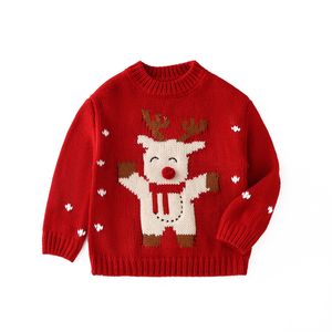 Noël enfants renne tricoté pull garçons filles dessin animé pull hauts noël enfants rouge tricot pull S0911