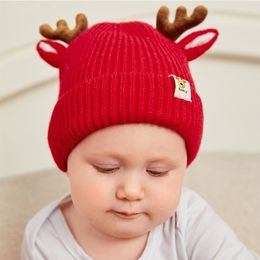 Chapeau de noël pour enfants, étiquetage de cerf, chapeaux tricotés européens et américains pour enfants et garçons