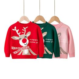 Christmas Sweater Sleat à manches longues Carton de Noël Baby Baby Jacquard Cashmere Warm Round Neck Pullover Knitwear Kids Clothes L