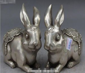 Noël chinois de bon augure argent sculpture zodiaque année lapin lapins Animal Statue paire halloween9749665