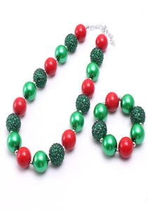 Ensemble de 2 pièces de collier et bracelet épais de noël pour filles, perles à bulles, boutique, ensembles de bijoux de vacances, cadeau pour filles 2905458