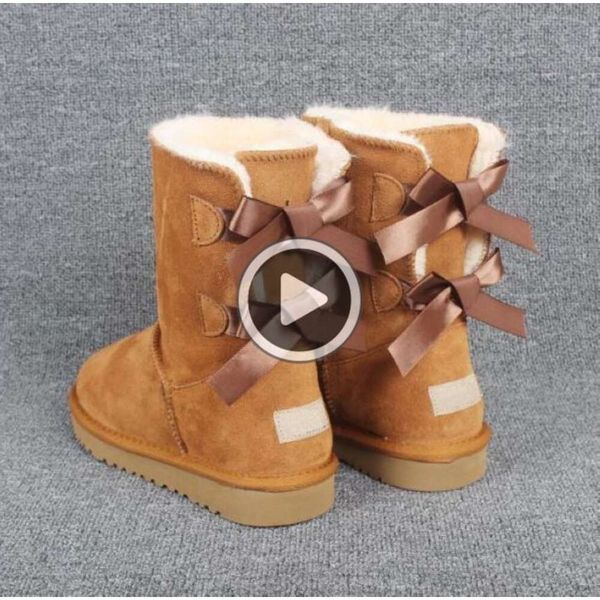 LIVRAISON GRATUITE Noël classique grandes bottes en coton bottes d’hiver en cuir véritable Bailey Bowknot femmes bailey bow bottes de neige Boot