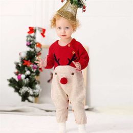Vêtements de Noël Bébé Garçons Barboteuses Renne Tricot Infantil Combinaisons Enfant Filles Année Costume Enfants Laine Chaude 211229