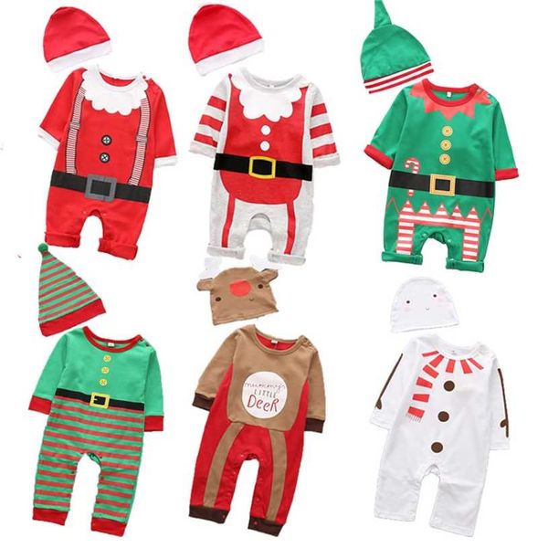 Vêtements de Noël bébé barboteuses garçon fille enfants barboteuse chapeau chapeau ensemble costume de père Noël cadeau né 211229