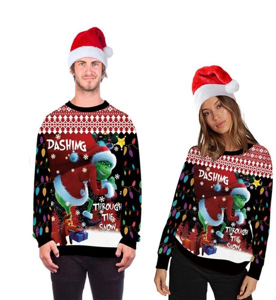Ropa de Navidad para hombres039 sudaderas Grinch Impresión digital Hombres y mujeres El mismo jersey de cuello redondo Fashion Longsle7493478