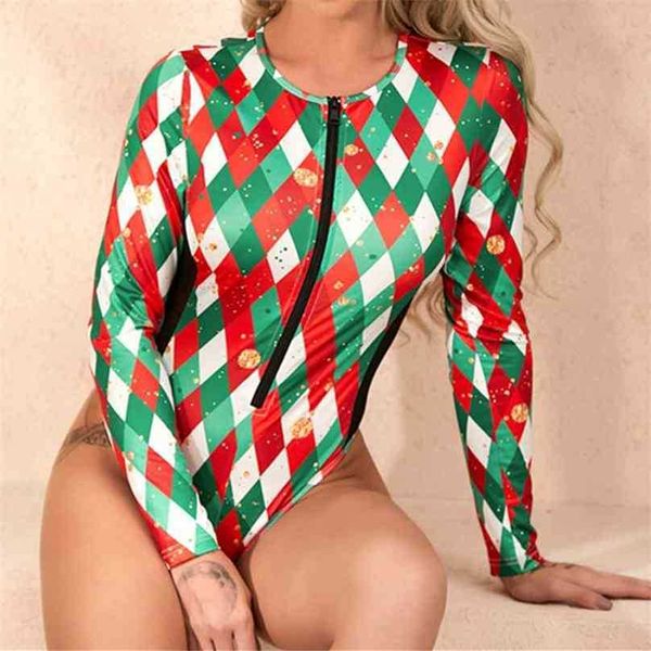 Navidad colorido sexy malla impresa mujeres bodysuits llegada elegante venta chic dulce hembra 210525