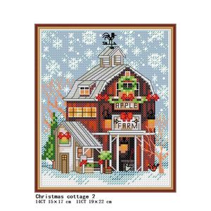 Patrón de cabaña de Navidad Mini Kits Cross Stitch Kits Diy Winter Scenery 14ct 11ct Count Canvas Impresión de bordado Artesanía de aguja de bordado