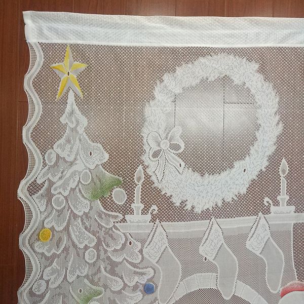 Rideau de Noël rideau du Père Noël Claus avec LED Light String Lace Curtain coloré de Noël décorations