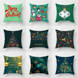 Kerstkussenhoes 45x45cm Print Sierkussen Case Polyester Sofa Auto Kussen Cover Home Decor Kussensloop Kerstversiering