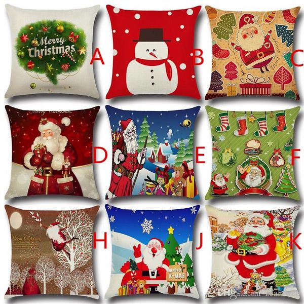 Housse de coussin de Noël motif père Noël taie d'oreiller carrée pour canapé maison oreiller décoratif bonhomme de neige arbre de noël (7)