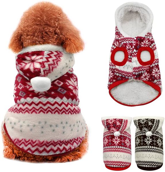 Noël mignon polaire chien veste chien vêtements petits chiens Yorkie manteau d'hiver doux flanelle pyjamas rembourré gilet chaud animal de compagnie à capuche chiot combinaison S A187