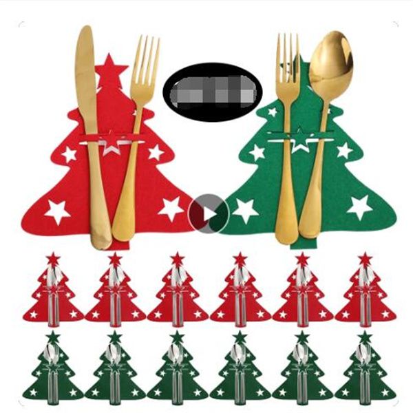 Cubiertos de Navidad Cuchillo Tenedor Cubre Copo de nieve Árbol de Navidad Bolsillo Cubiertos Bolsa Fiesta de Año Nuevo Cena Decoraciones de mesa GC2440