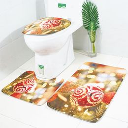 Kerst Decor 3 Stks Bad Matten Bal Sneeuwpop Printed Badkamer Tapijten Set Antislip Water Absorptie Toilet Cover Bad Mat Tapijten