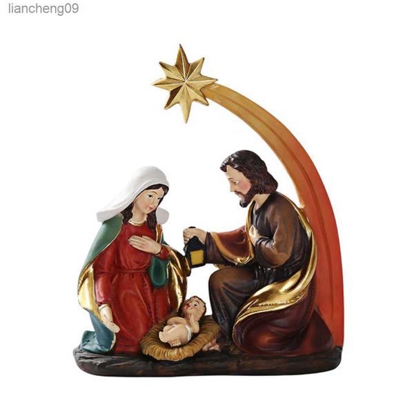 Decoración de Navidad El juego de la Natividad de perfil elegante incluye figuras decorativas de resina de la Sagrada Familia Adornos de regalo de Año Nuevo con personalidad L230620