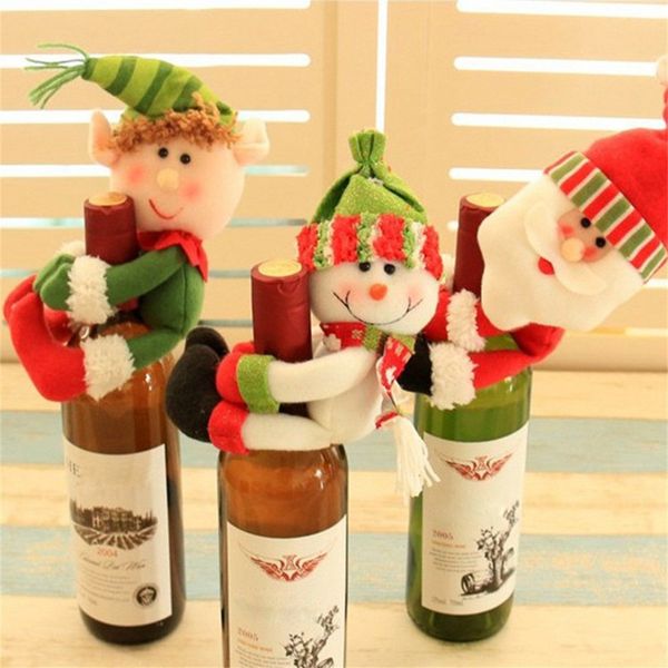 Decoración navideña Funda para botella de vino tinto Bolsas Decoración Fiesta en casa Abrazo Papá Noel Muñeco de nieve Decoraciones navideñas