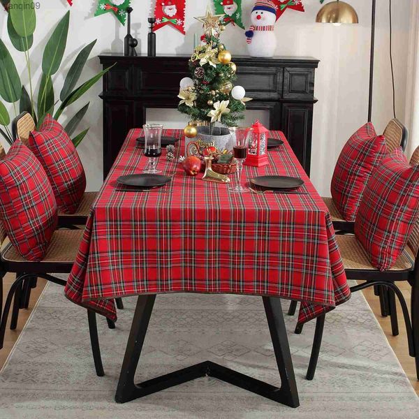 Accesorios de decoración de Navidad Sala de estar Cocina Mesa de comedor Mantel Cuadros rojos Rectangular Mesa de café Estera L230626