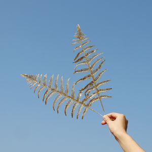 Accessoires de décoration de noël, poudre brillante, feuille persane creuse, branche unique, boutures d'arbre, plante de simulation de feuille nette