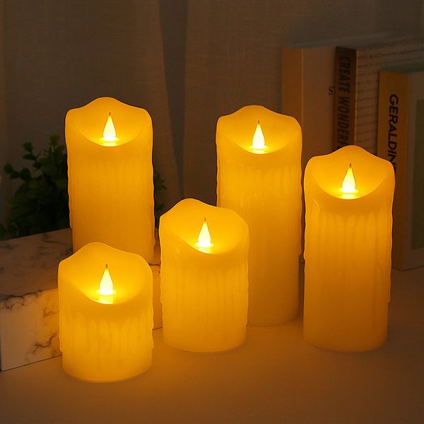 Decoración navideña LED sin llama, velas eléctricas parpadeantes de té, velas Led con batería, velas oscilantes, luz de vela