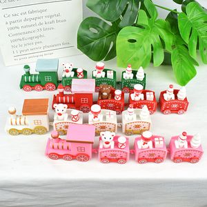 Decoración navideña para el hogar 4 nudos tren de Navidad pintado de madera con Santa juguetes para niños adorno Navidad