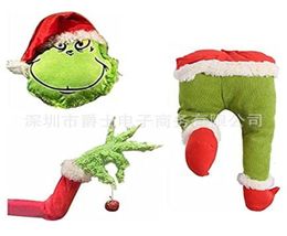 Decoración navideña ladrón de pelo verde adorno de pierna artificial cabeza Grinch geek muñeca de terciopelo Set5523813