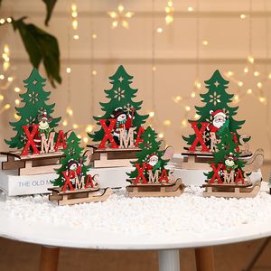 Kerstdecoratie handgemaakte houten geassembleerde rendier slee DIY Ornament Santa Claus Elanden Sneeuwpop Xmas Ornamenten Party Kids Gift JY0650