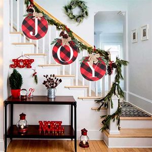 Décoration de Noël Joy Sign Buffalo Plaid Guirlande Décor Fête de Noël Intérieur Extérieur Porte Mur Ornements Couronne 211019