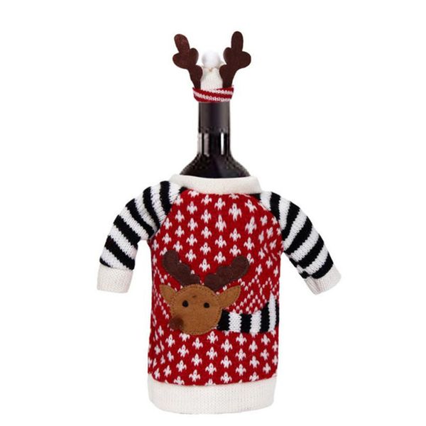 Décoration de Noël Costumes Tricotés avec Antler Chapeaux Tops Couverture De Bouteille De Vin Nouvel An Dîner Table Ornements XBJK2107